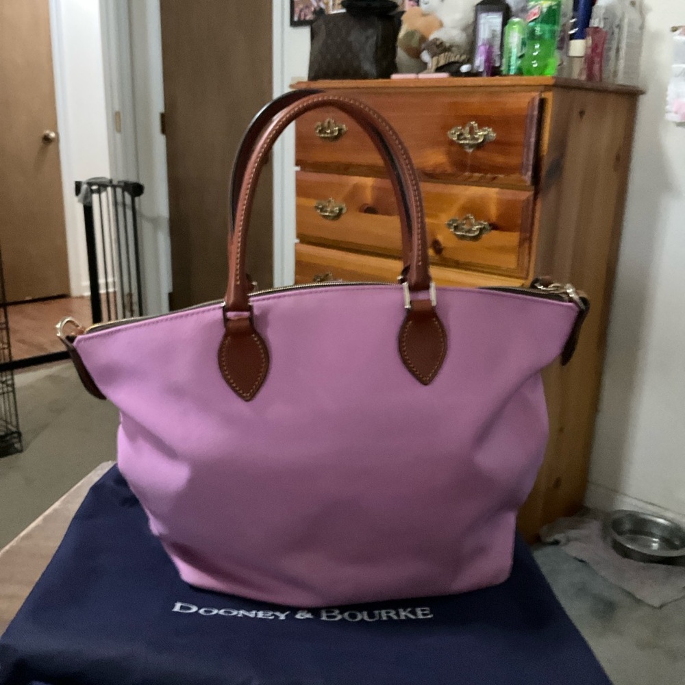 Dooney & Bourke Pink Tote Bag with Brown Accents - Picture 3 of 4